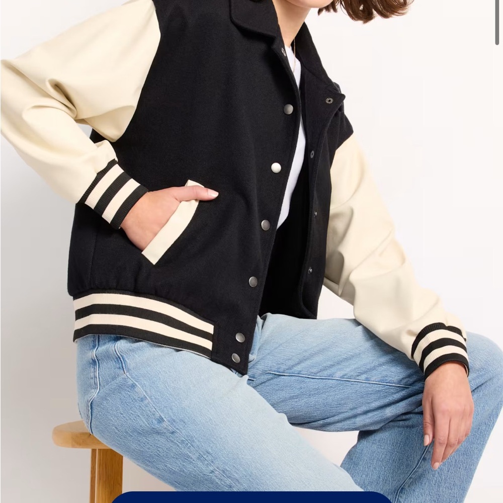 Steve Madden Black and Cream Varsity Jacket